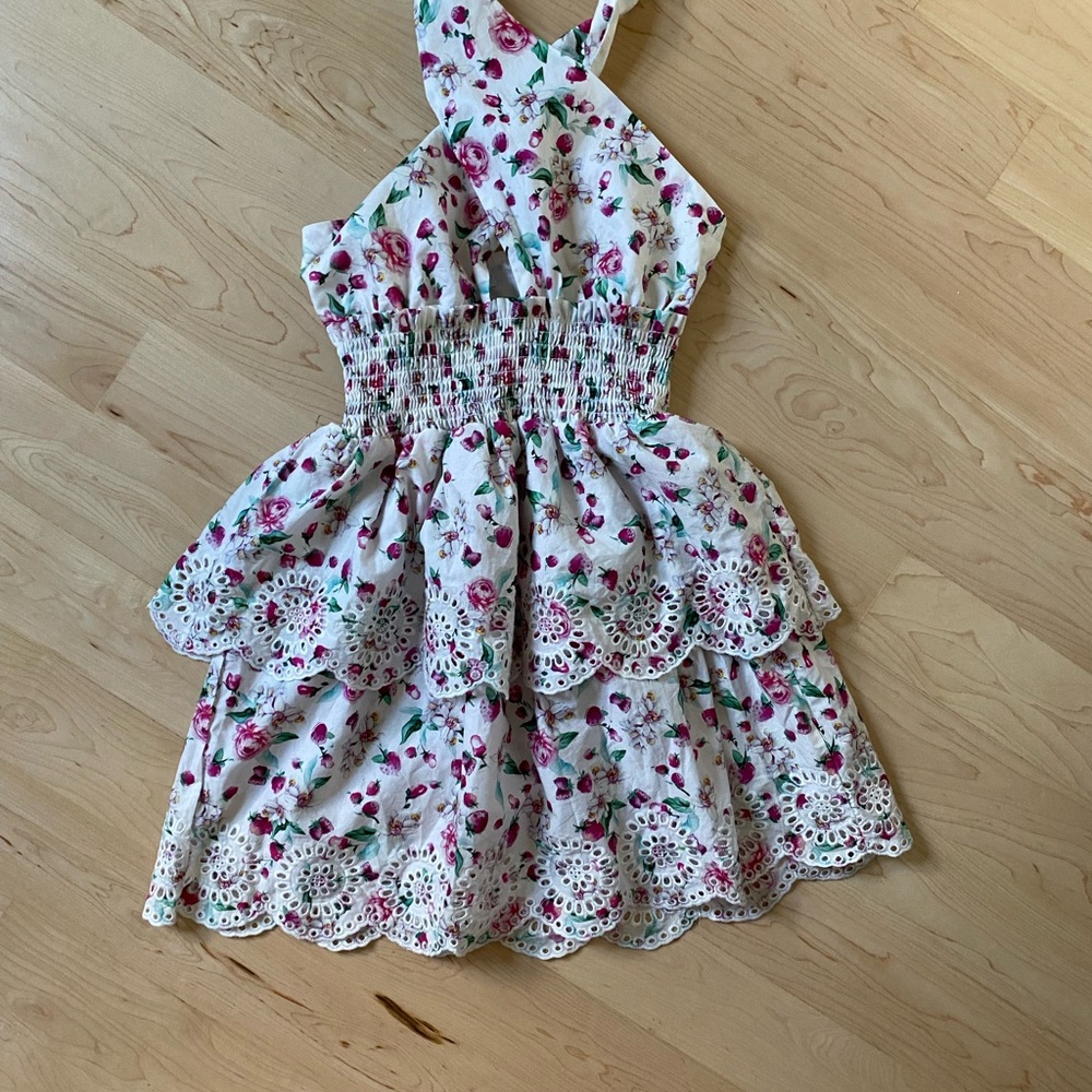 BB Dakota White Ruffled halter Sundress